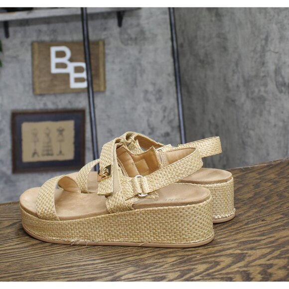 Anne Klein Verse Double Strap Platform Wedge Sandals Natural Raffia Brown 9.5M - Picture 2 of 7